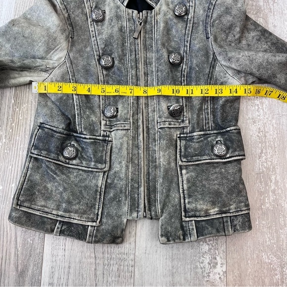 ASO Hannah Montana Miley Cyrus Gray Distressed Leather Military Jacket XS - Picture 13 of 14